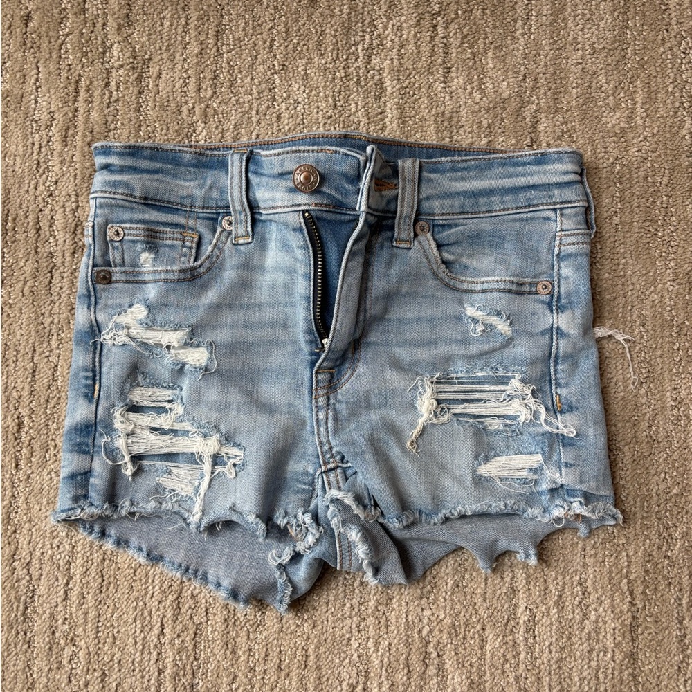 American Eagle Outfitters Light Blue Distressed Jean Shorts